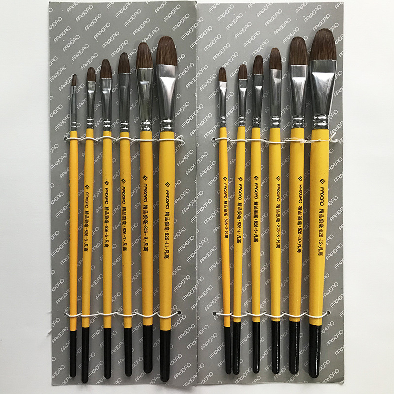 Van Gogh 826 Wooden Handle Yellow Lacquered Black-Tipped Wolf Hair Brush Gouache Watercolor Acrylic Oil Painting Brush Single 6-Piece Set Van Gogh 826 Wooden Handle Yellow Lacquered Black-Tipped Wolf Hair Brush Gouache Watercolor Acrylic Oil Painting Brush Single 6-Piece Set