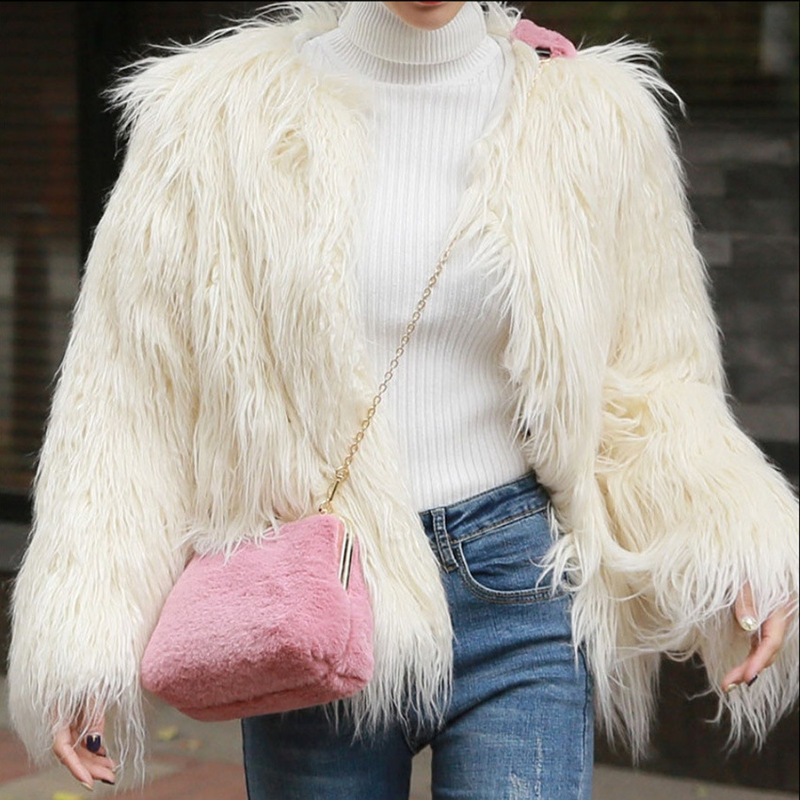 Autumn and Winter New Faux Beach Wool Fur Coat Women's Mid-length Slim-fit Fashionable Slimming Lamb Long Wool Coat