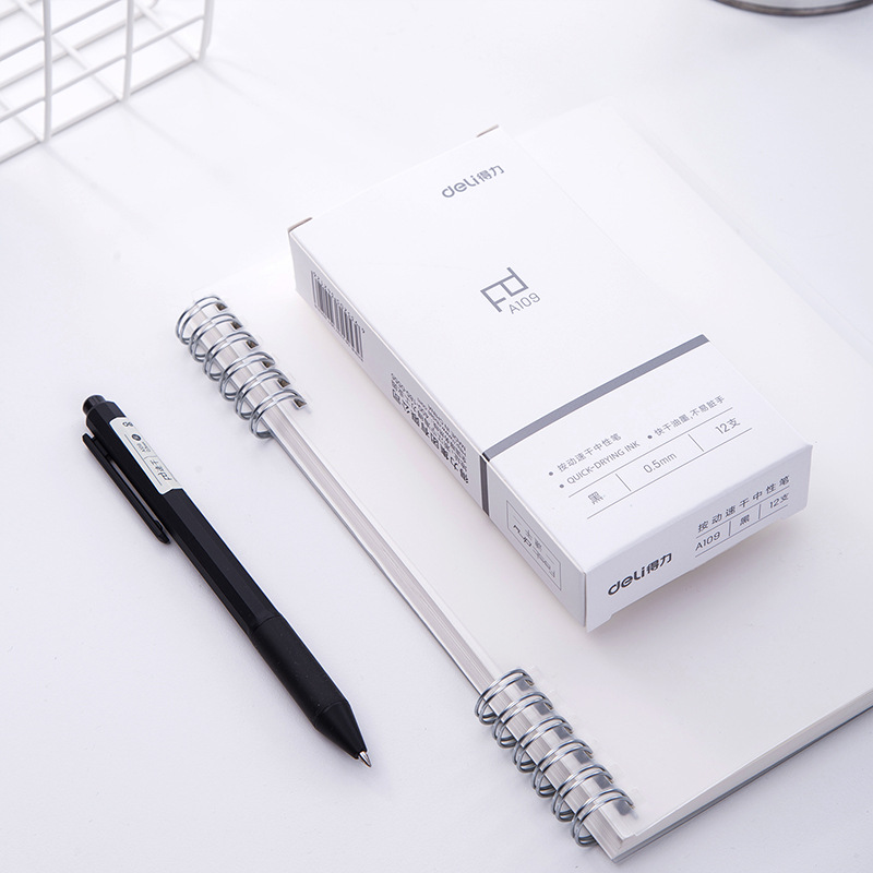 Deli A109 push gel pen 0,5mm negro firma pluma estudiante papelería negro pluma de agua pluma de carbono