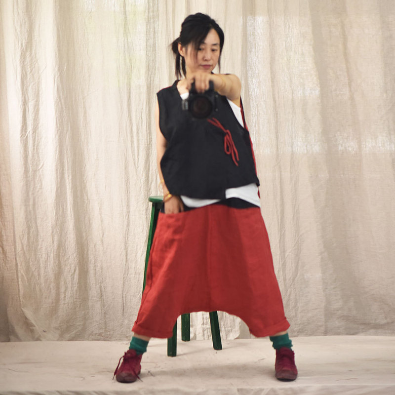 Linglong/baggy pants loose hanging crotch pants Ramie contrast spring summer autumn harem pants direct sales