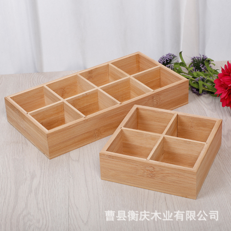 다육한 대나무 상자 데스크탑 보관 상자 zakka 복고풍 목조 가정용 다기능 격자 제조업체 공급