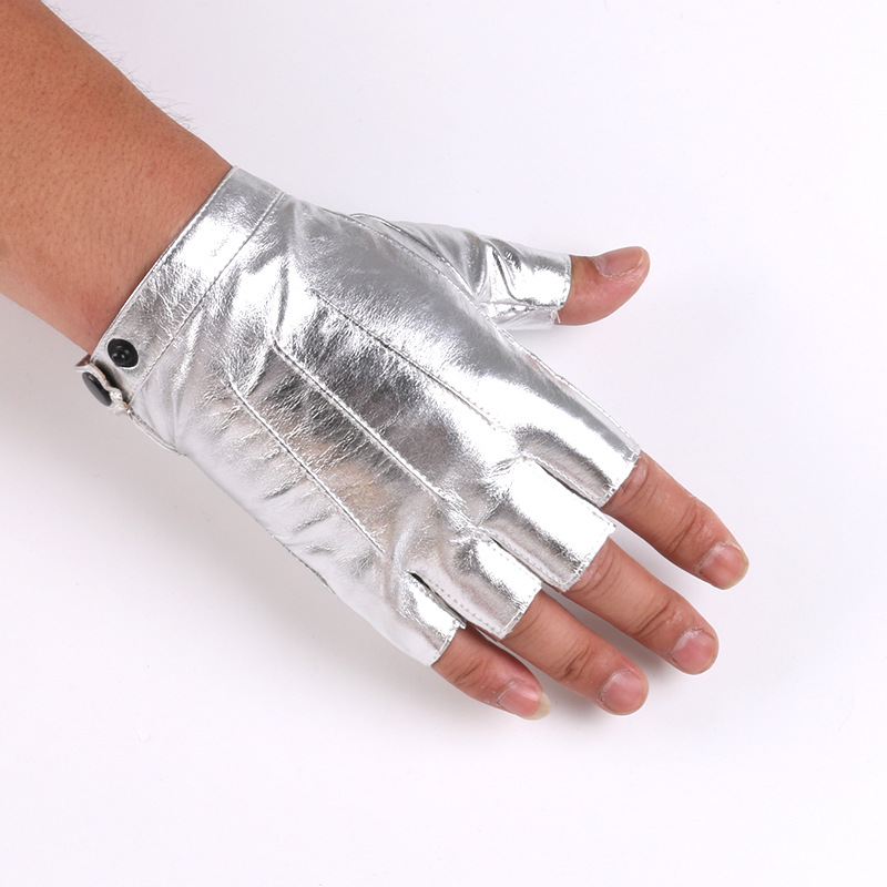 Hombres y mujeres de tres vías de cuero costilla medio dedo guantes multi-color hip hop fino pu club nocturno de las mujeres de la Danza del rendimiento