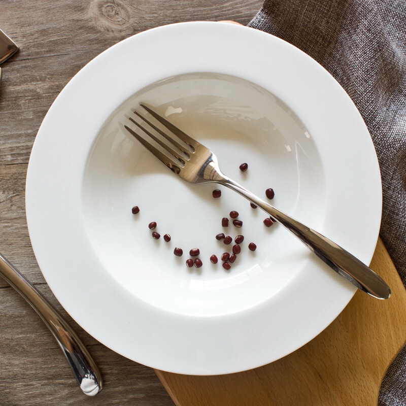 Jingdezhen Ceramic Creative Pure White Western-Style Tableware Set Bone China Household Round Pasta Plate Heatable