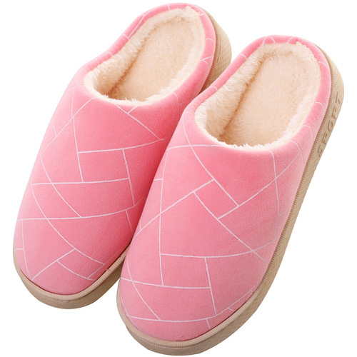 Autumn and winter simple hotel slippers women's thick-soled home indoor couple hair slippers men's warm home cotton slippers winter