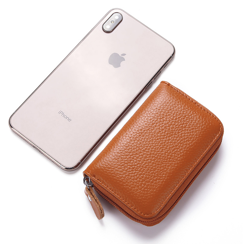 2024 Tao Bao primera capa titular de la tarjeta de piel de vaca cepillo antirrobo RFID órgano titular de la tarjeta monedero de los hombres tarjeta de crédito de vaca real