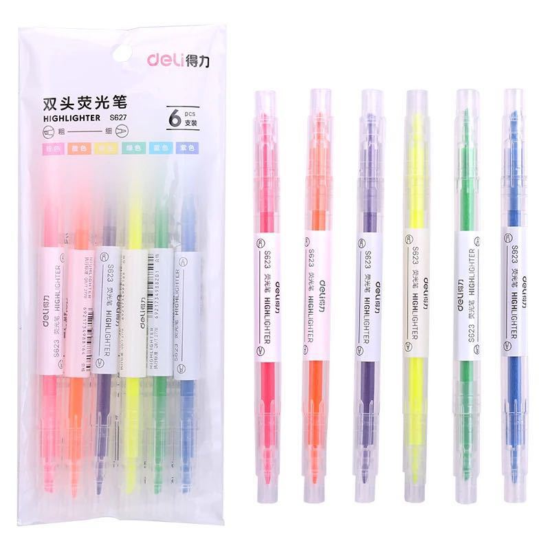 Deli S627 resaltador de doble cabeza para estudiantes de color de caramelo pluma de marcado de color de doble cabeza pluma de marcado para los estudiantes suministros