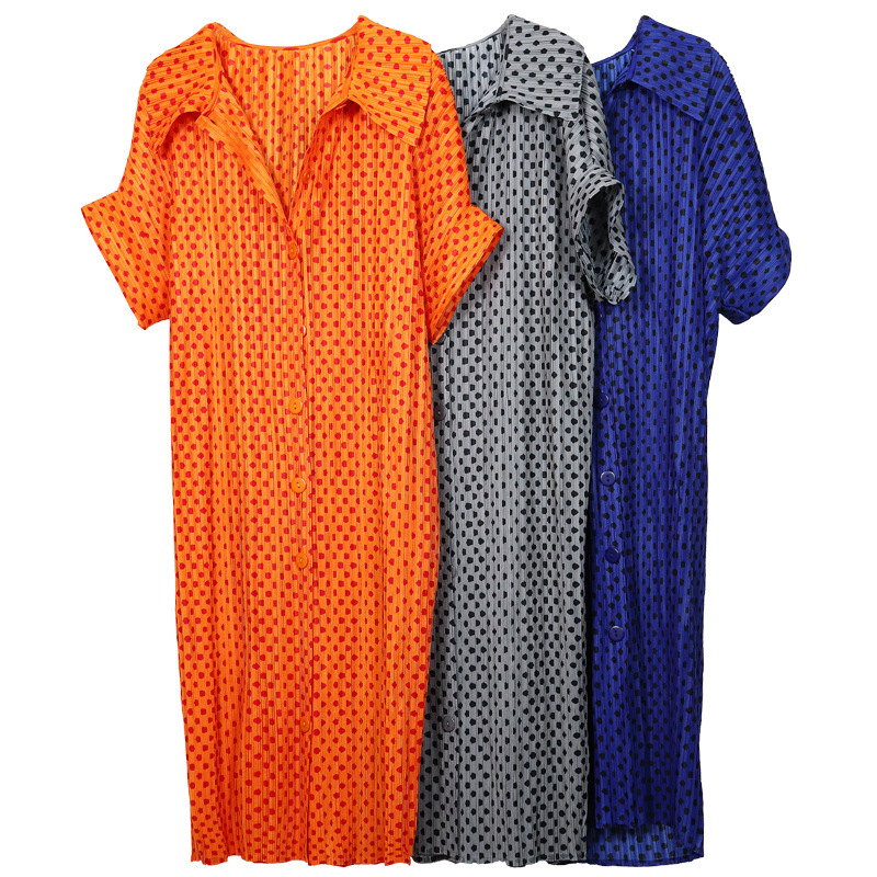2026 Summer New Style Printed Trendy Polka Dot Lapel Button Cardigan with Pleated Dress and Short-Sleeve Outerwear 2026 Summer New Style Printed Trendy Polka Dot Lapel Button Cardigan with Pleated Dress and Short-Sleeve Outerwear