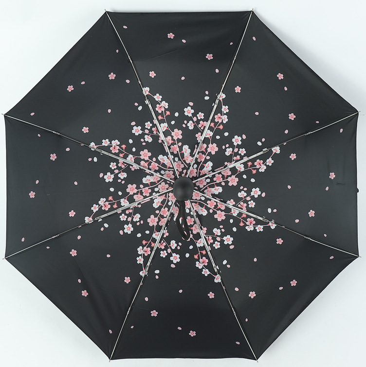 Paraguas automático de cinco veces Paraguas de bolsillo mini ultraligero para hombres Paraguas de Sol de plástico negro Protección solar para mujeres Paraguas de protección UV