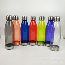 跨境批发单层塑料水杯塑料可乐瓶不锈钢盖底户外运动水壶