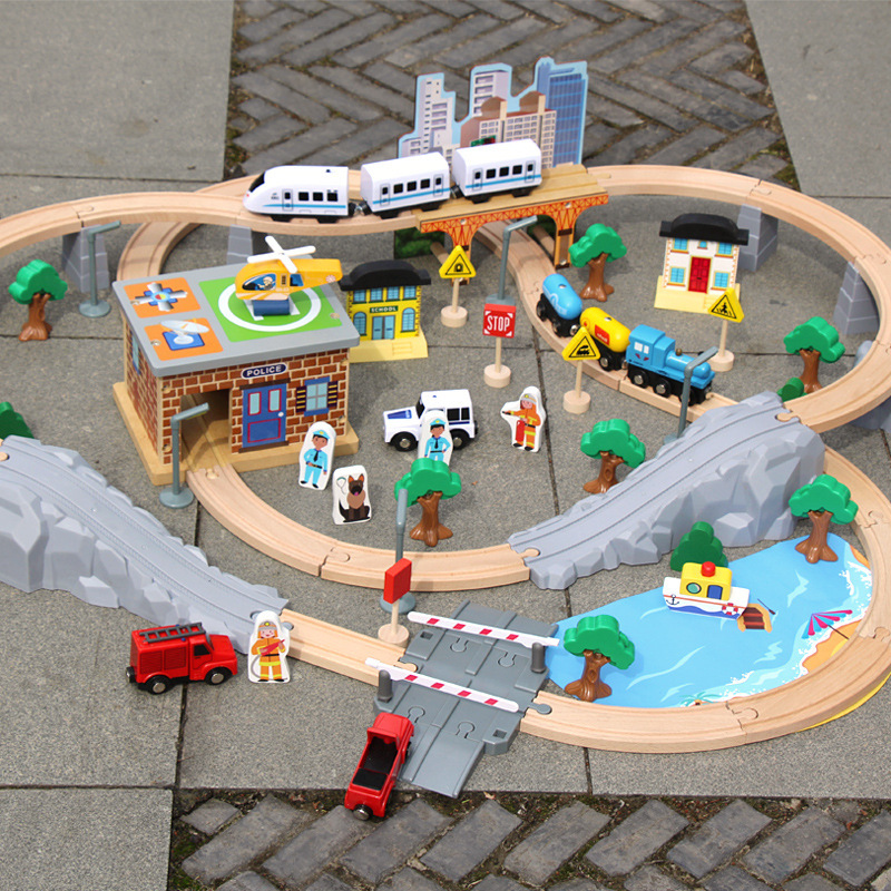 Children's Wooden Thomas Train Electric Track Assembly Toy Wooden 95-Piece Transportation and Mining Set Wholesale