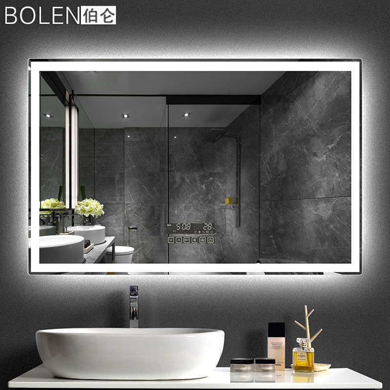 伯仑led智能浴室镜触摸屏方形民宿酒店卫生间洗手间防雾带蓝牙灯