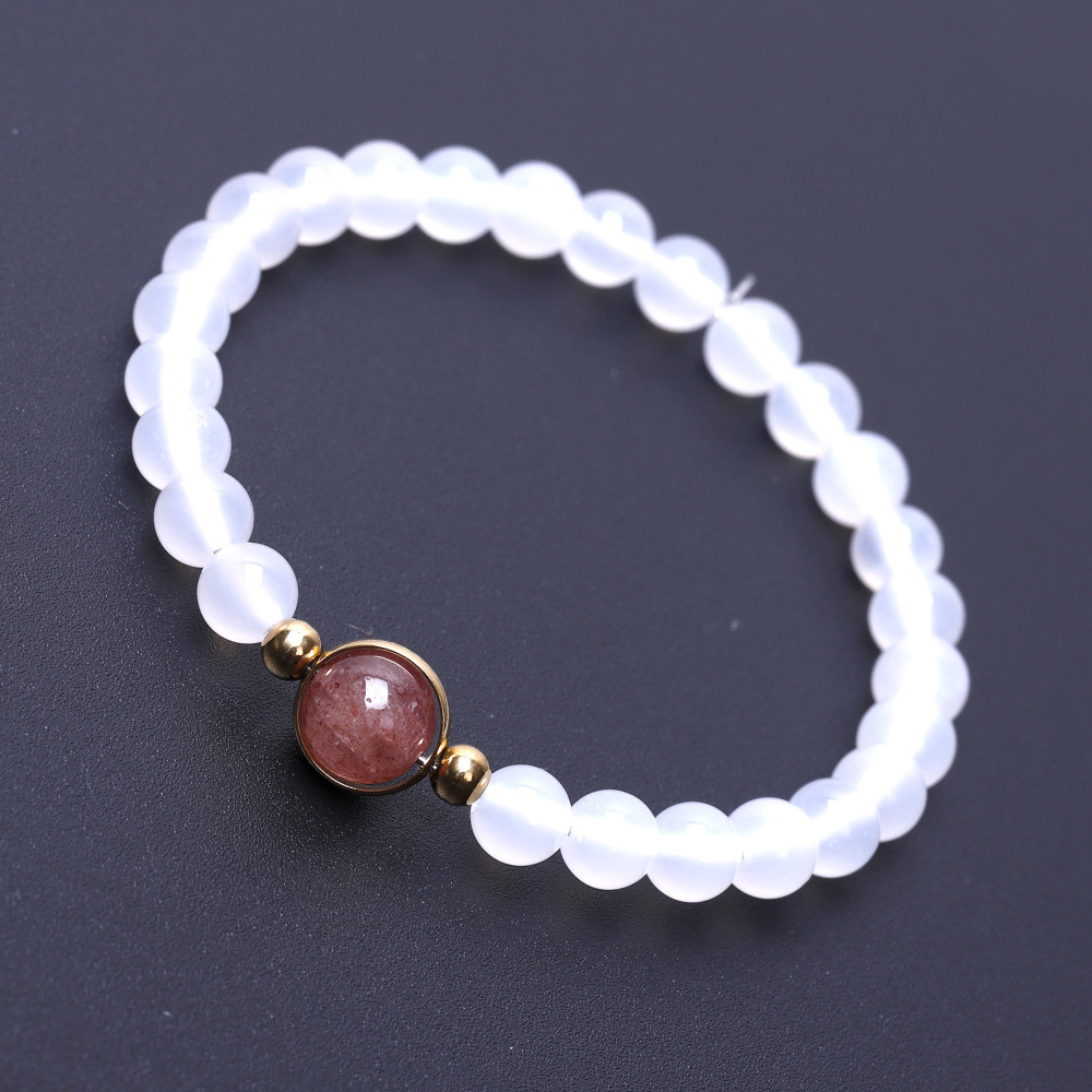 天然石头月光石草莓晶手链白玛瑙紫水晶转运珠手串女网红饰品