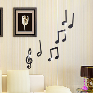 Acrylic music notes Fashion Mirror stickers carved wall stickers dance room bar living room bedroom art decorations