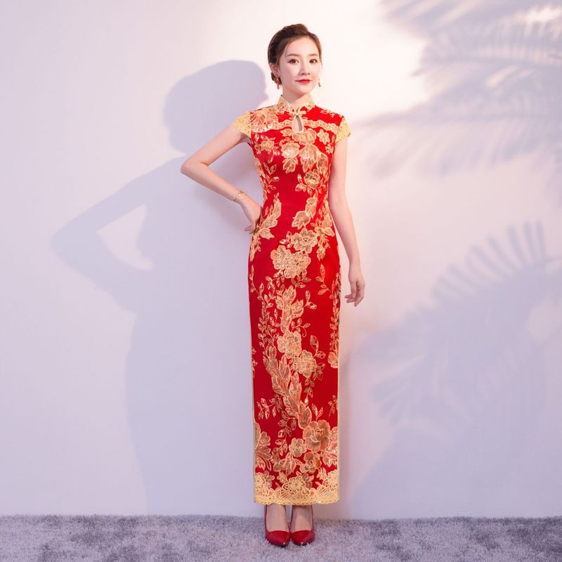 2023 improved split New Summer Bride wedding toast long slim mom catwalk cheongsam women Wholesale