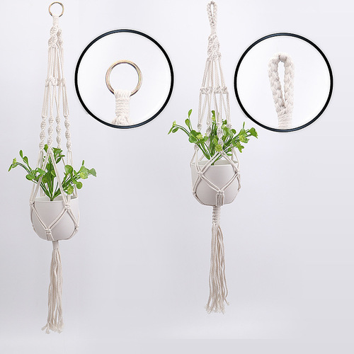 diy Nordic style decoration hand-woven cotton rope decoration sling hanging hanging basket flower pot net pocket wall decoration