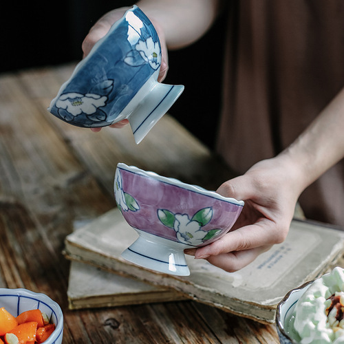 Nishida Muyu Japanese-style underglaze color high-end serving plate high-foot dish plate Japanese food tableware multi-purpose ceramic tableware