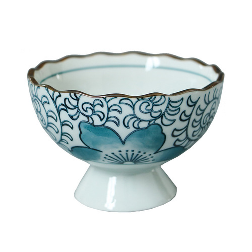 Nishida Muyu Japanese-style underglaze color high-end serving plate high-foot dish plate Japanese food tableware multi-purpose ceramic tableware