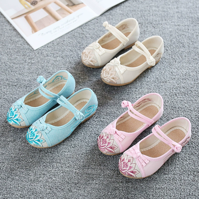 Обувь Hanfu детская обувь с вышивкой для девочек Женский костюм старинный костюм ручной работы ретро-Хань обувь в китайском стиле старая Пекинская Тканевая обувь