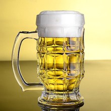厂家直销精美加厚400ML透明玻璃啤酒把手杯网红高品质精美扎啤杯