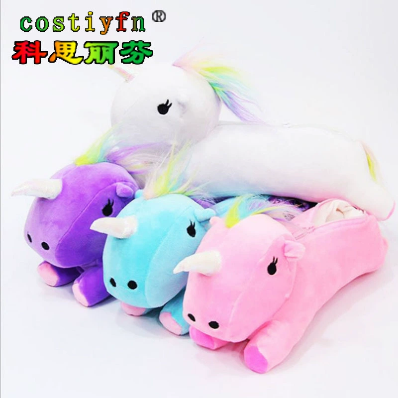 Фабрика в наличии цветная игрушка единорога Детский милый пенал плюшевый пенал с мультяшными животными оптовый заказ