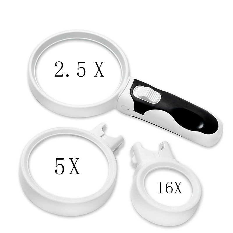 Chuda rubber hand-held magnifying glass double lamp led magnifying glass 3 sets of multiple replacement reading identification 3-piece set Chuda rubber hand-held magnifying glass double lamp led magnifying glass 3 sets of multiple replacement reading identification 3-piece set
