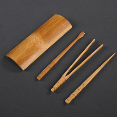廠家直銷 竹製碳化茶荷 四件套茶針 功夫茶道配件 日式茶則勺子