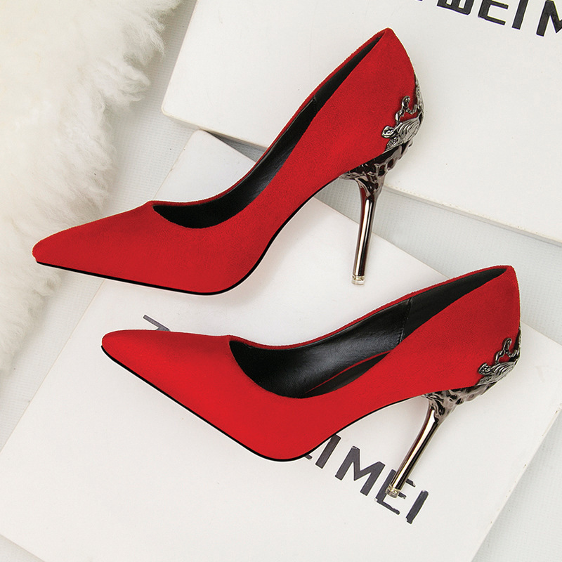 1723-1 Korean Style Pointed Toe Flats for Women, Wedding Shoes, Red Bridal Shoes, Metal Cut Out Suede Stiletto High Heels 1723-1 Korean Style Pointed Toe Flats for Women, Wedding Shoes, Red Bridal Shoes, Metal Cut Out Suede Stiletto High Heels