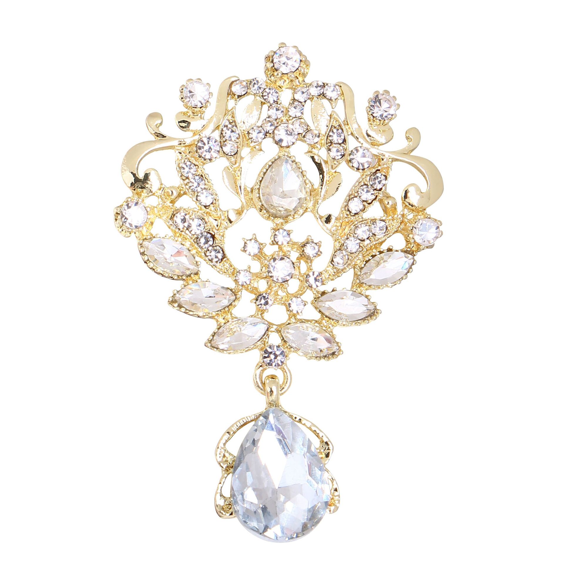 Korean Style Fashion Simple Peacock Pendant Crystal Brooch Fine Jewelry Tassel Corsage Sweater Accessories