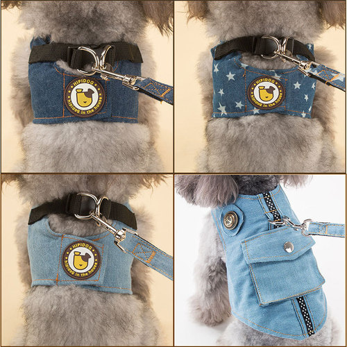 Breathable denim pet harness dog back strap leash vest camouflage traction harness anti-explosion multi-color