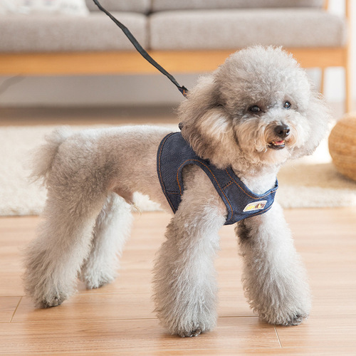 Breathable denim pet harness dog back strap leash vest camouflage traction harness anti-explosion multi-color