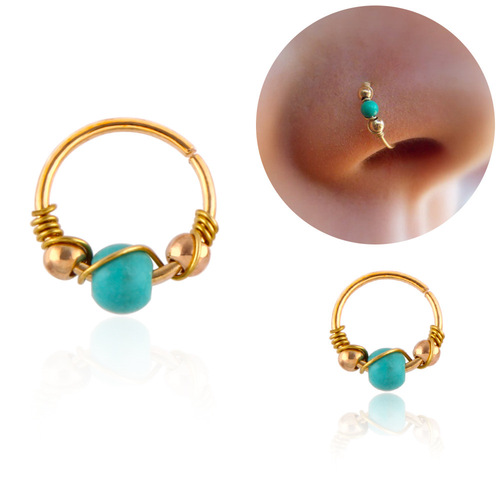 Wish Turquoise Exquisite Wire-wrapped Nose Ring Nose Stud Ear Cuff Body Piercing Jewelry