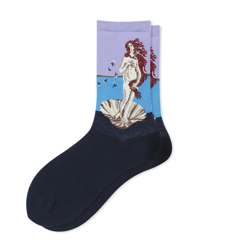 Cielo estrellado calcetines de algodón para hombres calcetines de pintura famosos calcetines de pintura al óleo de Mona Lisa calcetines de media pantorrilla para hombres suministro transfronterizo ventas directas de fábrica