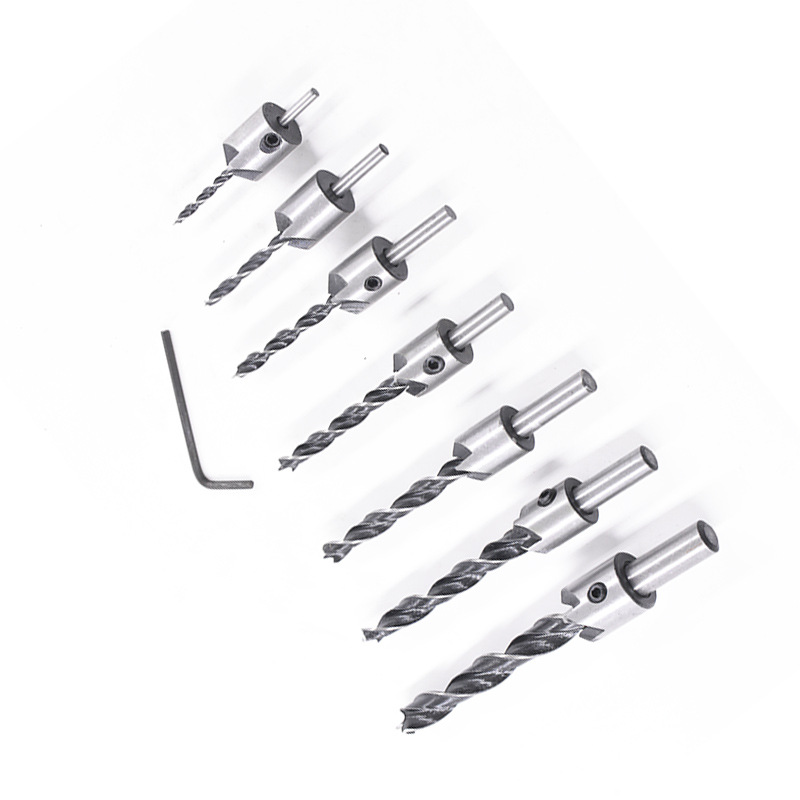 7PCs three-tip woodworking countersunk drill adjustable positioning chamfered hole drill bit high speed steel woodworking countersunk drill bit