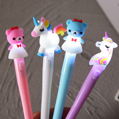 Japanese gel pen with light, cartoon unicorn signature pen, cute personalized student small prize stationery