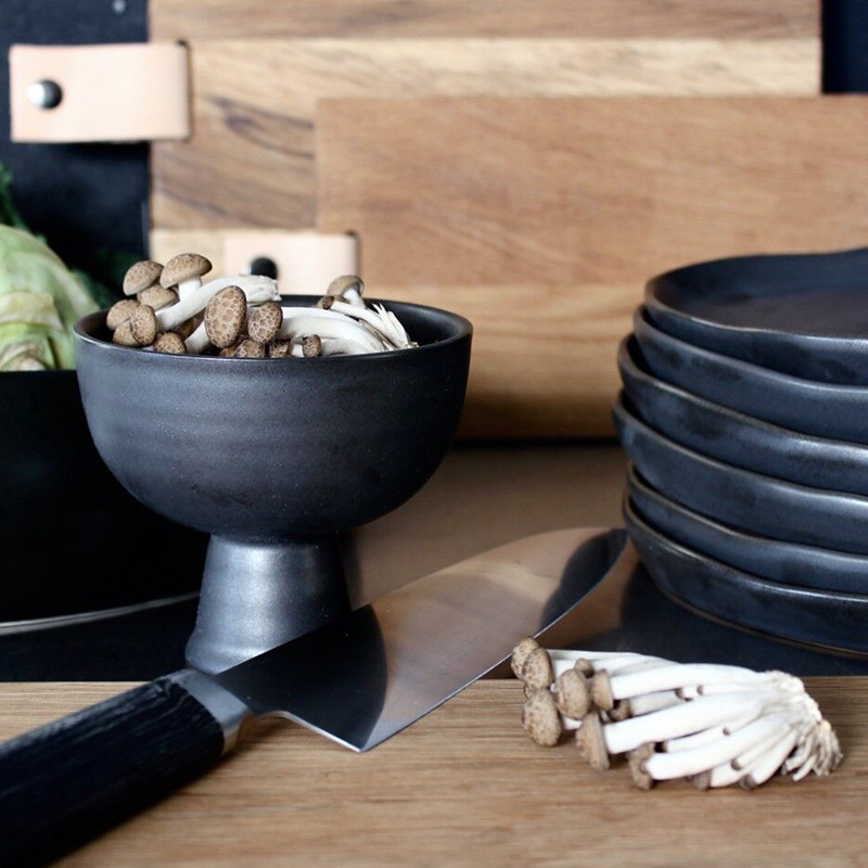 Personalized creative irregular ceramic tableware household ice cream fruit salad bowl black metal glaze dish plate