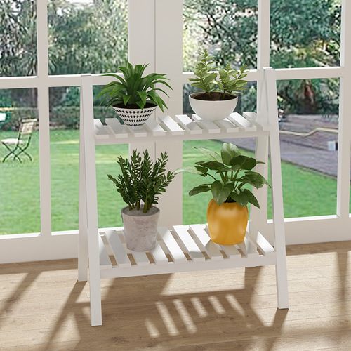 Pastoral flower rack solid wood white multi-layer European style home floor balcony indoor flower rack storage shelf