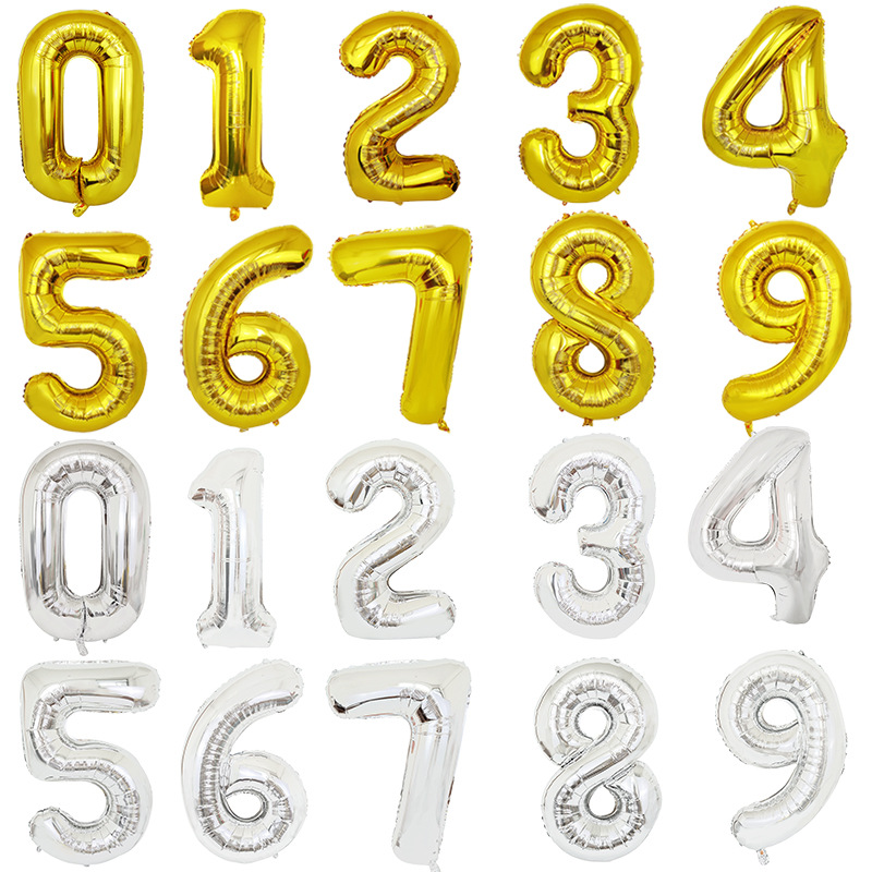 Aluminum film balloon digital aluminum film balloon scene decoration combination 32 inch US gold and silver aluminum Film Digital balloon
