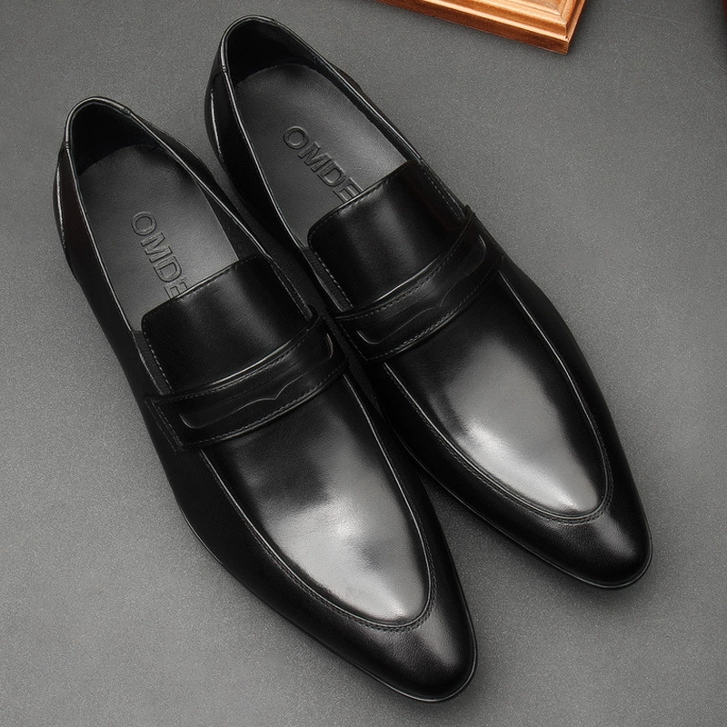 Британская деловая повседневная кожаная обувь без шнуровки, ленивая мужская обувь, модная обувь с острым носком, лоферы