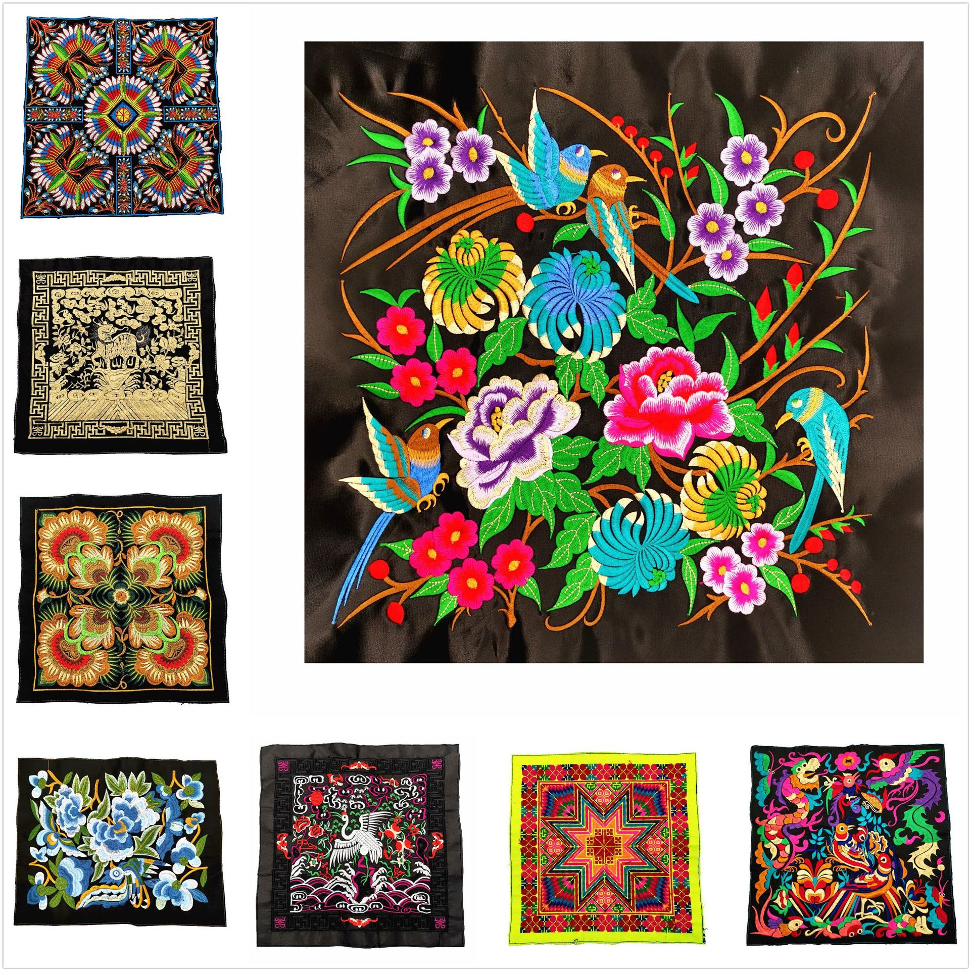 中国风方形刺绣大号民族风电脑绣布贴牛仔箱包配件辅料 外贸品质