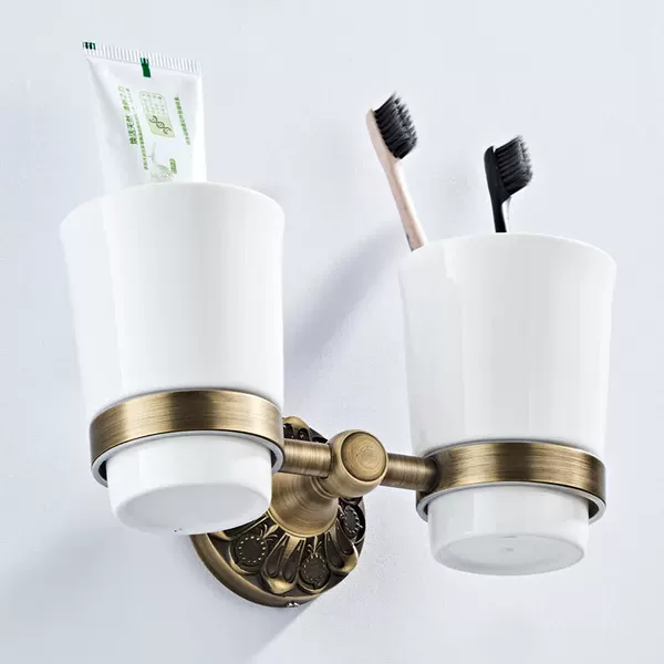 Obi Sanitary Ware Supply Embossed Round Chassis Antique Craft Bronze European Brushed New Gargle Cup Double Cup Holder