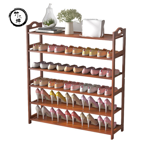 Bamboo shoe rack shoe cabinet non-solid wood simple multi-layer household dust-proof shoe rack door storage rack