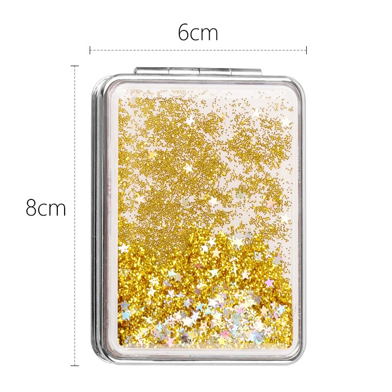 Handheld Double-Sided Mirror, Cute Cartoon, Glitter Flow Sand, Round & Square, Giftable