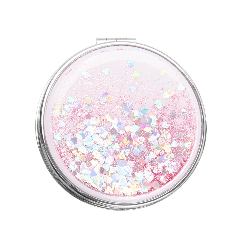 Handheld Double-Sided Mirror, Cute Cartoon, Glitter Flow Sand, Round & Square, Giftable