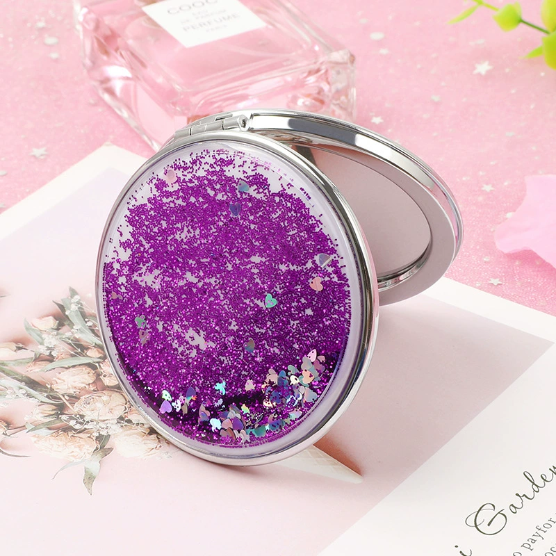 Handheld Double-Sided Mirror, Cute Cartoon, Glitter Flow Sand, Round & Square, Giftable
