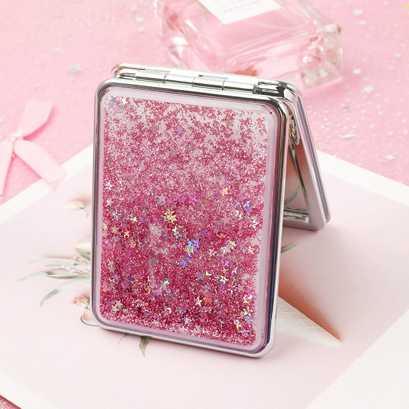 Handheld Double-Sided Mirror, Cute Cartoon, Glitter Flow Sand, Round & Square, Giftable