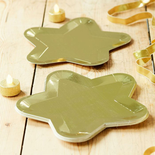 Christmas New Year golden silver five-pointed star disposable paper plate shaped star dinner plate birthday party decoration