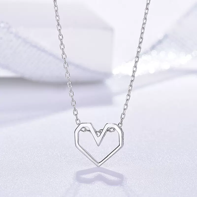 欧美外贸首饰品货源 925银镂空爱心项链女时尚心形吊坠锁骨链批发
