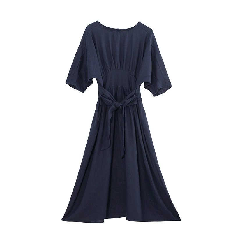 Новинка 2020, женская одежда, французское Ретро хлопковое и льняное платье с завышенной талией, платье миди Four Seasons с завышенной талией и коротким рукавом
