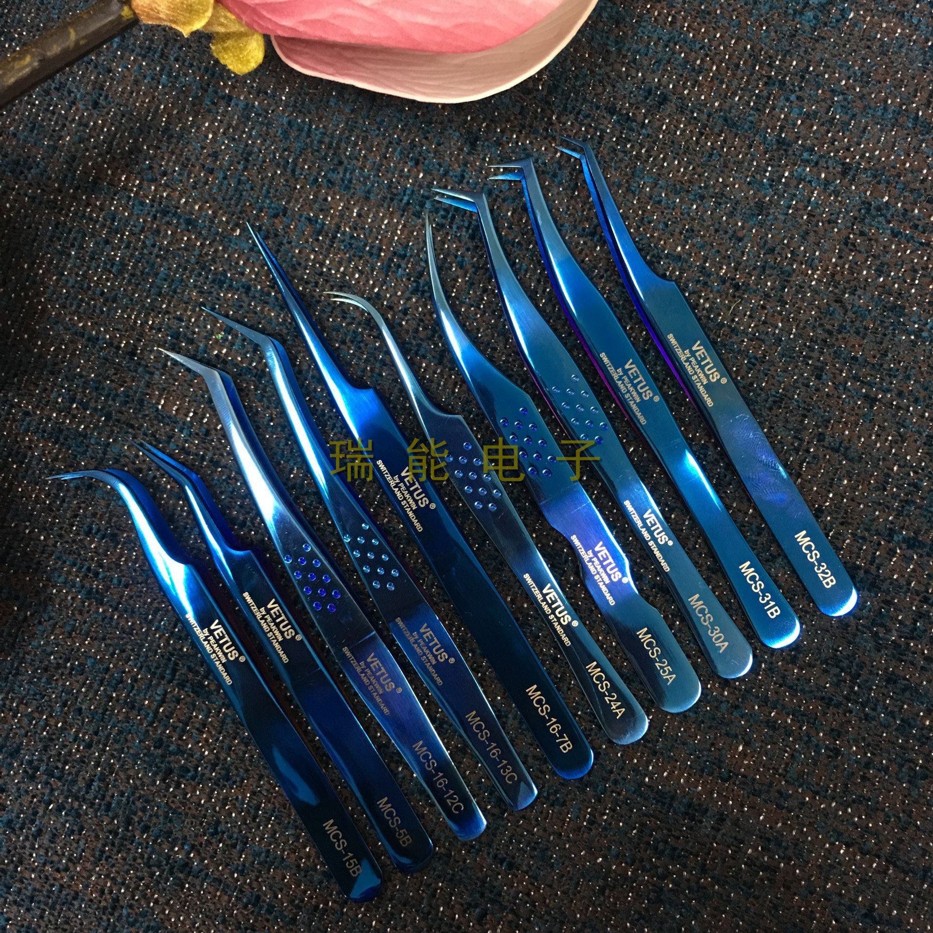 新品VETUS睫毛嫁接MCS高精密兰色系开花镊子,优价批发