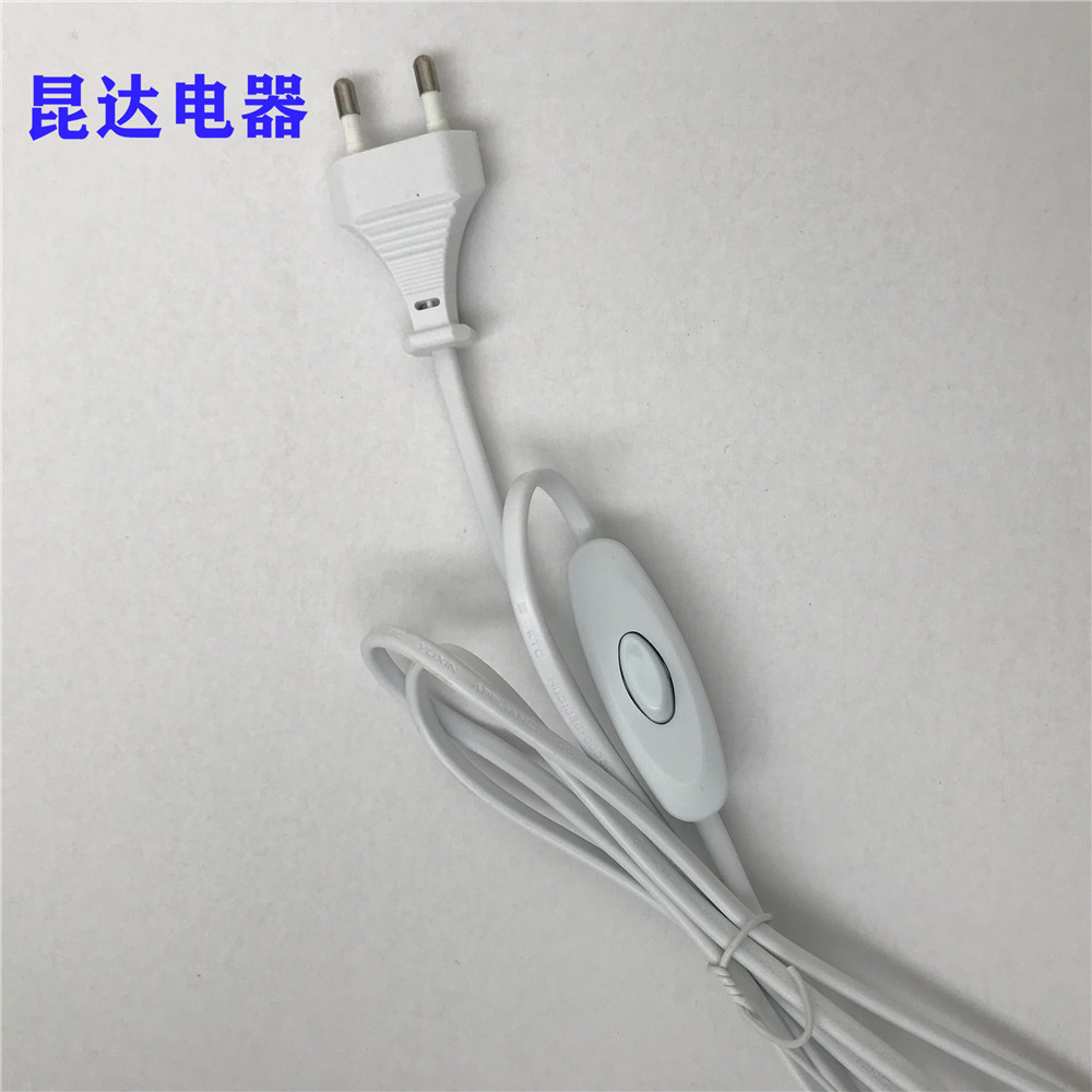 KC认证韩国双圆插头带303按钮开关 二芯插头带304翘板开关台灯线